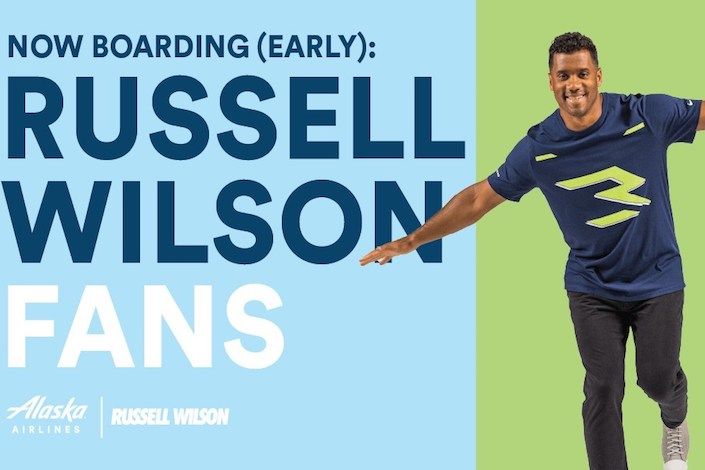 Alaska Airlines celebrates the return of football - brings back early boarding for guests wearing Russell Wilson jersey