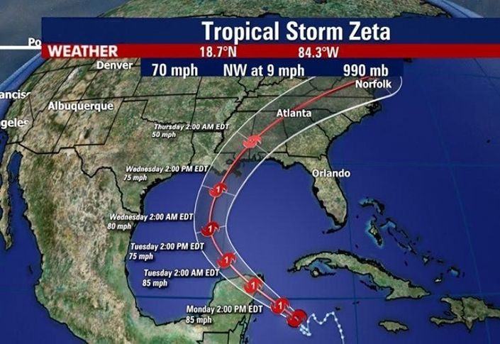 Tropical Storm Zeta set to cross Yucatan Peninsula as hurricane