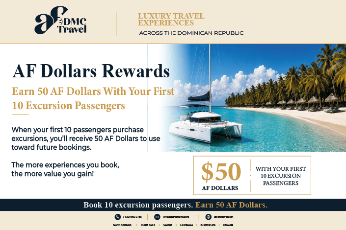 AF DMC Travel: Earn 50 AF dollars with your first 10 excursion passengers