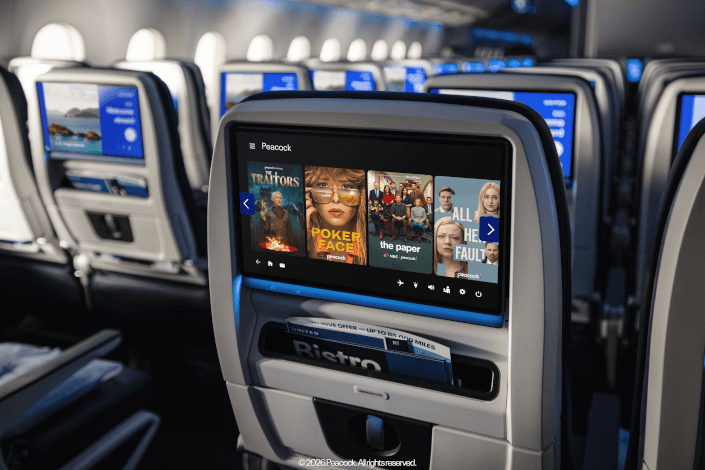 Peacock takes flight: United launches new inflight entertainment channel