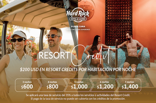 $200 EN RESORT CREDITS POR NOCHE EN HARD ROCK ALL INCLUSIVE RESORTS DEL CARIBE