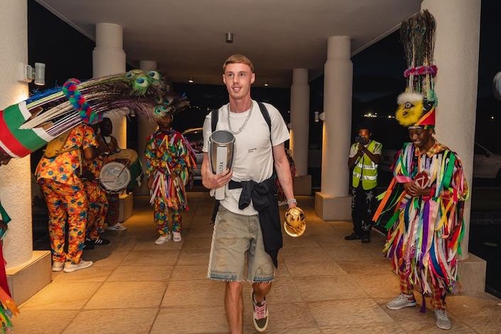 UK footballer, Cole Palmer, arrives to a hero's welcome in St. Kitts - his first visit to the island where his grandfather was born